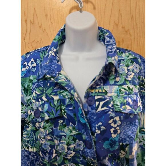 Floral Patchwork Jacket Drapers & Damons 2X Women Blue Green Cotton Blend Button - Picture 2 of 8
